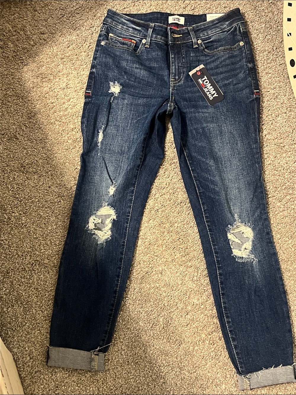 Tommy Hilfiger Women's Distressed Dark Blue Boyfriend Jeans